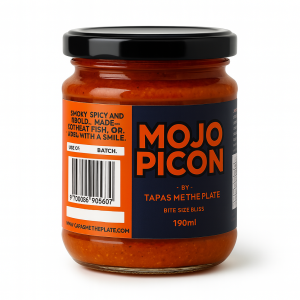 Tapas Me The Plate Mojo Picón sauce 190ml jar – smoky and spicy Canary Islands red sauce for meats, fish, and dipping.