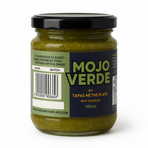 Tapas Me The Plate Mojo Verde sauce 190ml jar – fresh Canary Islands green sauce for fish, vegetables, and dipping.